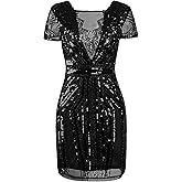 Vijiv 1920s Short Prom Dresses V Neck Inspired Sequins Cocktail Flapper Dress