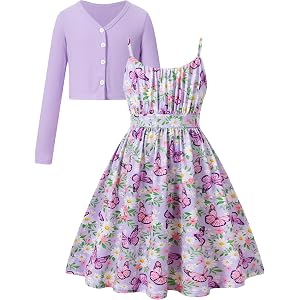 Vogseek Girls Dresses 7-14Y Adjustable Strap Dress with Cardigan 2PCS Set