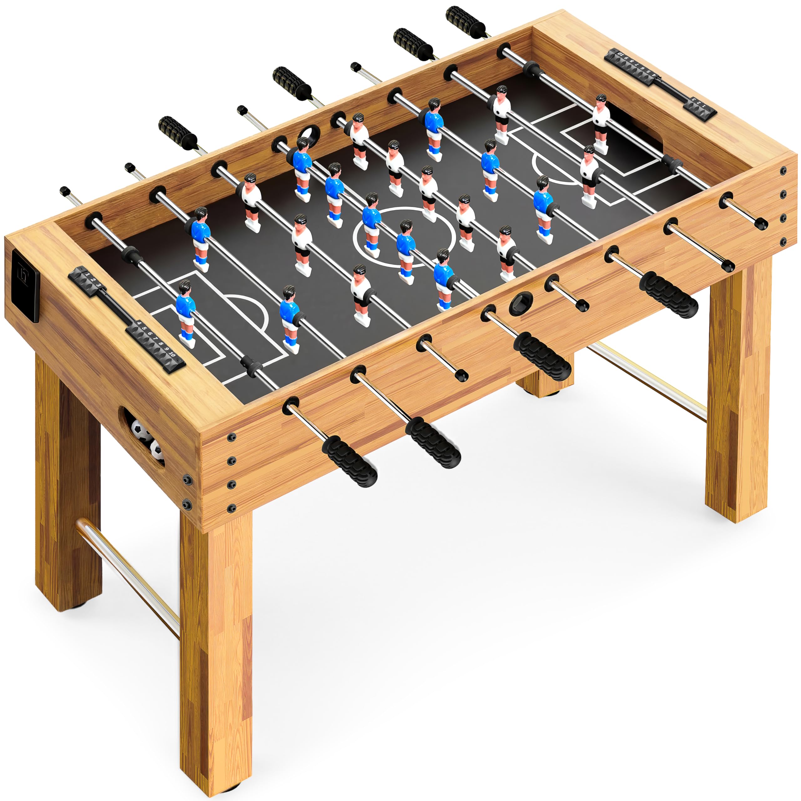 Photo 1 of SereneLife 48in Competition Sized Foosball Table - Height Adjustable Arcade Soccer Set for Home, Game Room, Man Cave - Includes 2 Balls & 2 Fold-Out Cup Holders, Natural