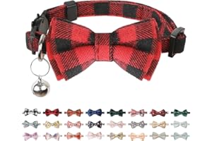 BANMODER Cat Collar Breakaway with Bells,Cute Cat Bow Tie,1 Pack safety Kitten Plaid & Flower Collar for Girl Boy Male Cats(Red)