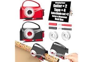 Wraprocut (2-Pack) Wrapping Paper Cutter & Tape Dispenser Dual Use with 4 Tapes，2 Replace Blades Kit for Christmas Gift Wrap Cutter Tool Paper Roll Holder Tube Sliding Slicing for Birthday Holiday.