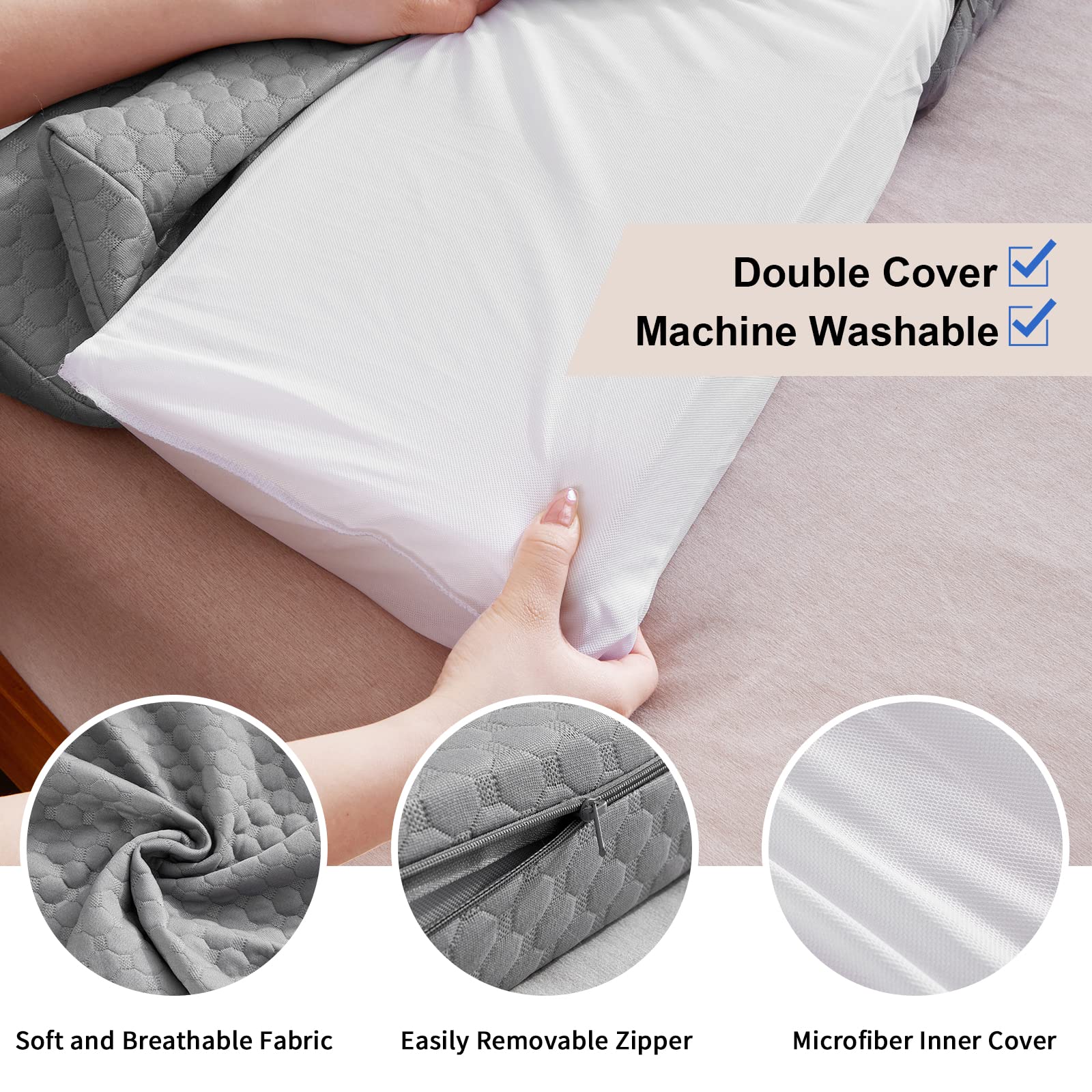 EUHAMS Queen Size Bed Wedge Pillow - Bed Gap Filler Mattress Wedge Headboard Pillow Close The Gap 0-7