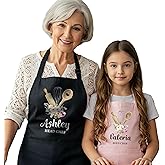 Personalized Matching Family Apron with Names for Christmas Mom Gift for Grandma, Mommy and Me Aprons with Pockets, Cooking Aprons for Family, Gift for Grandma or Dad, Grandpa, Custom Toddler Apron