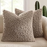 MIULEE Pack of 2 Throw Pillow Covers 18x18 Inch Neutral Khaki Faux Fur Decorative Sherpa Pillow Covers Fuzzy Accent Soft Sheepskin Fleece Cushion Cases for Boho Home Decor Couch Living Room Bed