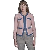 Tommy Hilfiger Womens Collarless Denim Drimmed Open Front Jacket