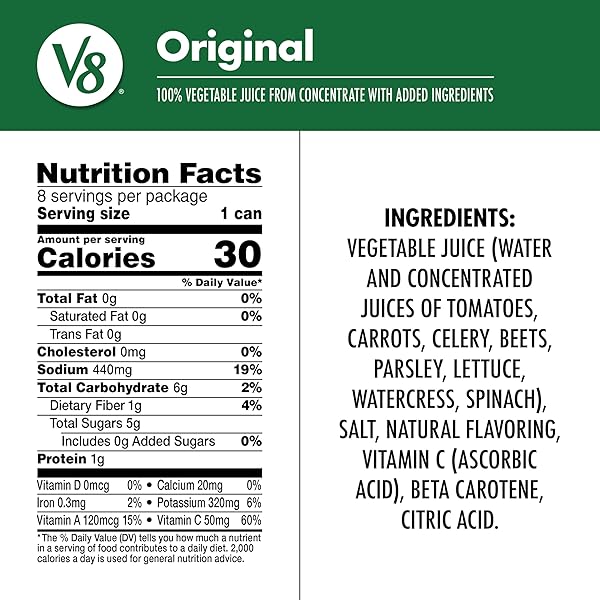 V8 ORIGINAL 100% VEGETABLE JUICE, 5.5 FL OZ CAN (8 PACK)