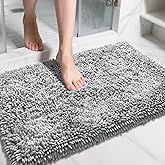 Yimobra Large Bathroom Rug Non Slip 36x24 Inch, Extra Thick Soft Absorbent Chenille Bath Mat, Machine Washable Bath Rugs for Bathroom Floor, Tub and Shower, Home Decor Accessories, Light Grey