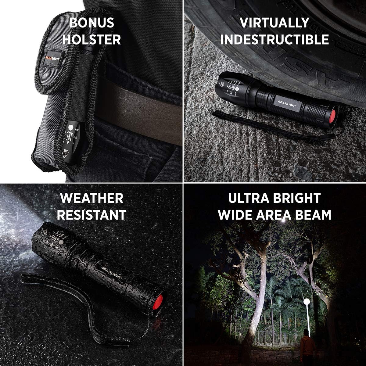 GearLight LED Tactical Flashlight S1000 [2 PACK] - High Lumen, Zoomable, 5 Modes, Water Resistant, Handheld Light - Best Camping, Outdoor, Emergency, Everyday Flashlights - - 