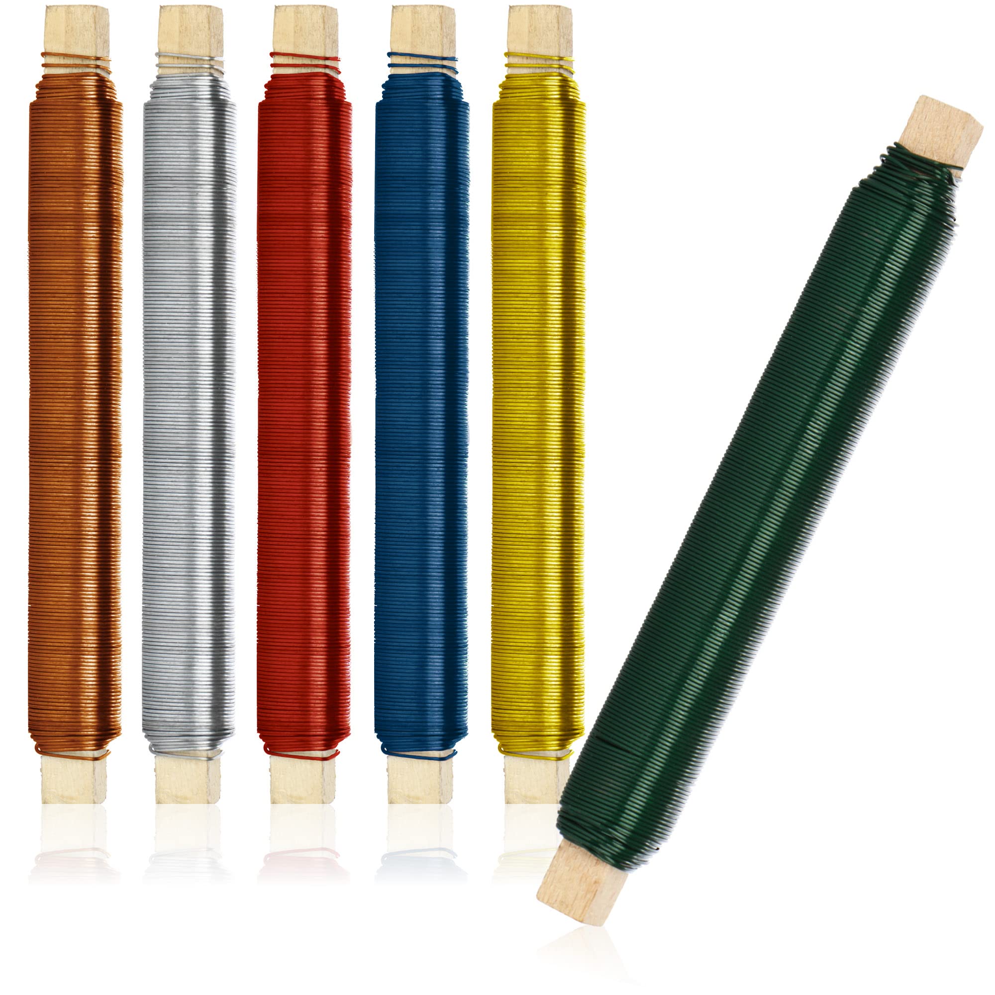com-four® 6x flower wrapping wire set, binding wire in bright colors, wrapped on a wooden stick, 600 g (Colorful - 06 pieces)