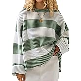 Simier Fariry Women Fall Oversized Pullover Sweater Drop Shoulder Long Sleeve Comfy Knitwear Retro Stripe Casual Outfit 2025