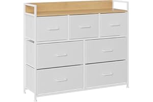 SONGMICS Dresser for Bedroom, Chest of Drawers, Clothes Organizer Storage Unit, 7 Fabric Drawers with Handles, Metal Frame, C