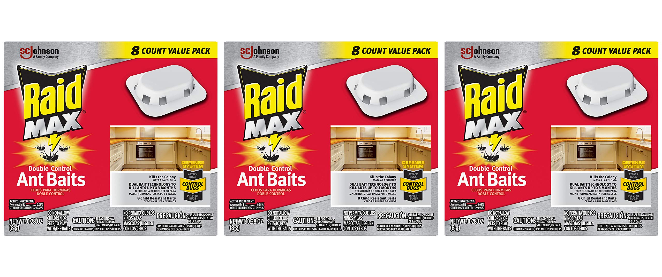 Photo 1 of Raid Max Double Control Ant Baits, Household Use Defense System to Control Bugs, Dual Bait Technology, 8 CT Double Control Ant Baits/Box (Pack of 3 Boxes)