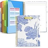 Sooez Clipboard Folio with Refillable Notepad, Folder with 10 Storage Pockets for Letter Size, Spiral Clipboard Notebook, Cute Portfolio for School, Office & Nursing