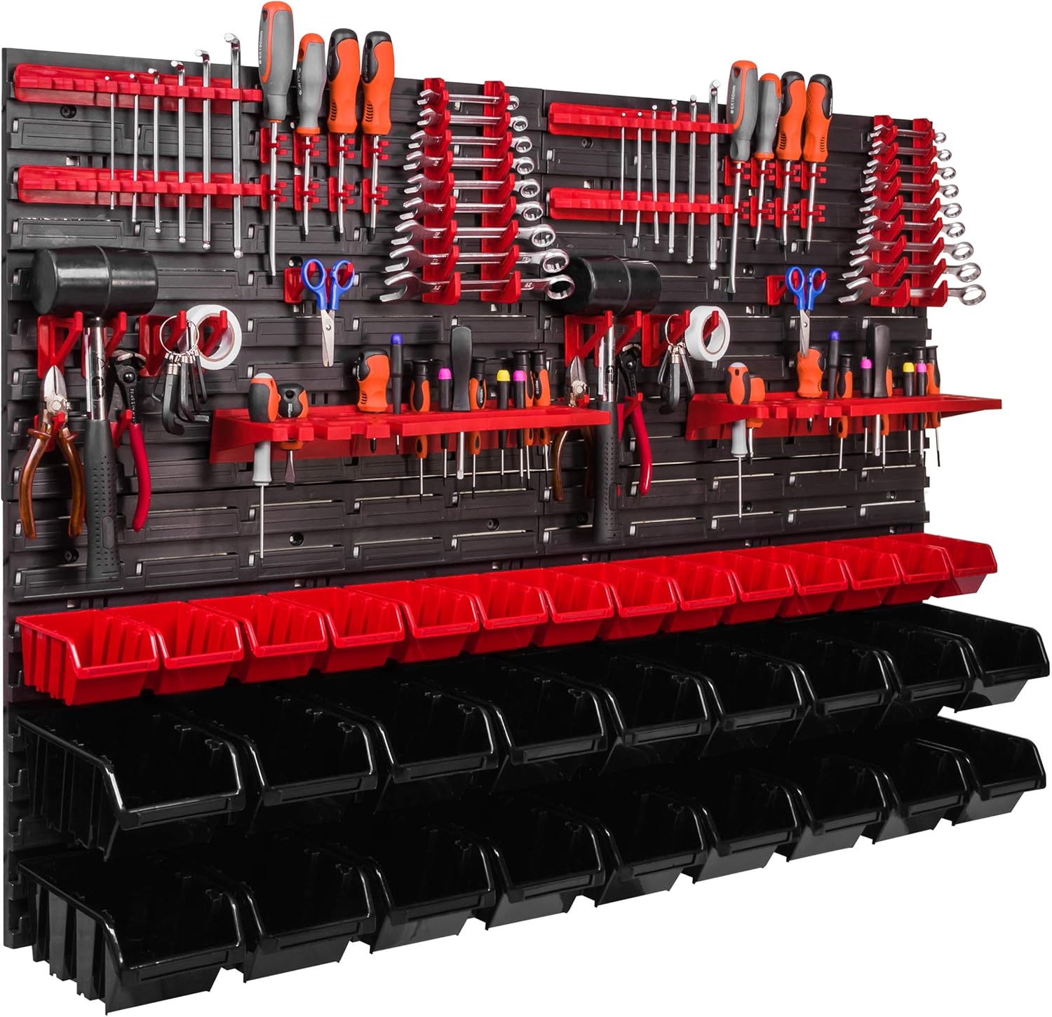 Lagersystem Wandregal 1152 x 780 mm, Werkzeughalterungen, Stapelboxen Schüttenregal Sichtlagerkästen, Extra Starke Wandplatten, Regal Erweiterbar (ITBNN600x4-U2020-MIX16)