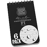 Rite in the Rain Weatherproof Field Interview Notebook, 3" x 5", Black Cover, Field Interview Form Pages, 6 Pack (No. 104L6)