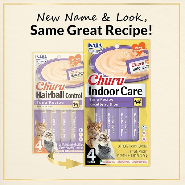 INABA CHURU HAIRBALL CONTROL, FUNCTIONAL, CREAMY LICKABLE PURÉE CAT TREAT WITH TAURINE & VITAMIN E, 0.5 OUNCES EACH, 24 TUBES (4 PER PACK), TUNA RECIPE