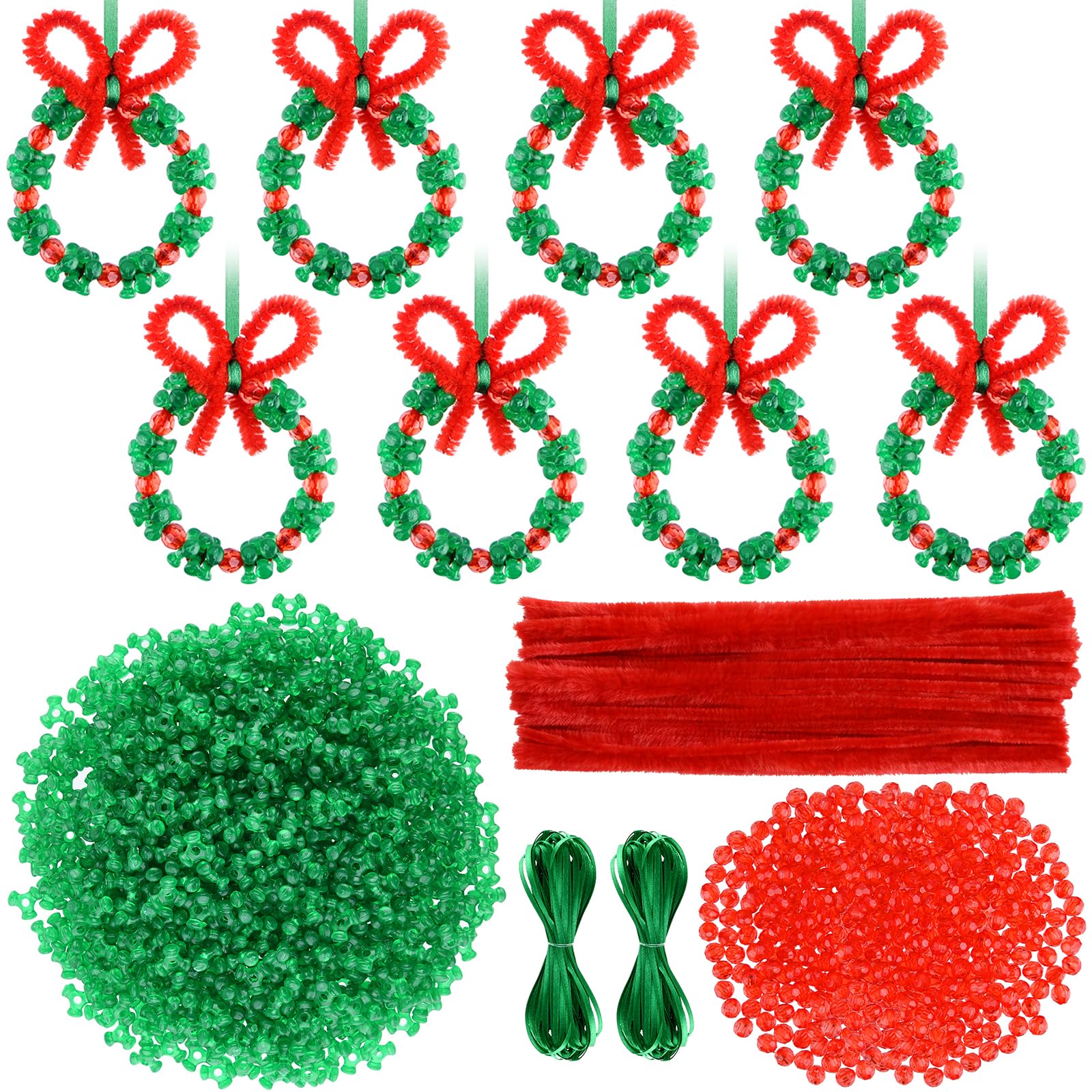 CHRORINE 30 Pcs Christmas Beaded Ornament Kit Christmas Craft Wreath Bead Tri-Shaped DIY Beads for Christmas Tree Hanging Christmas Party Decoration