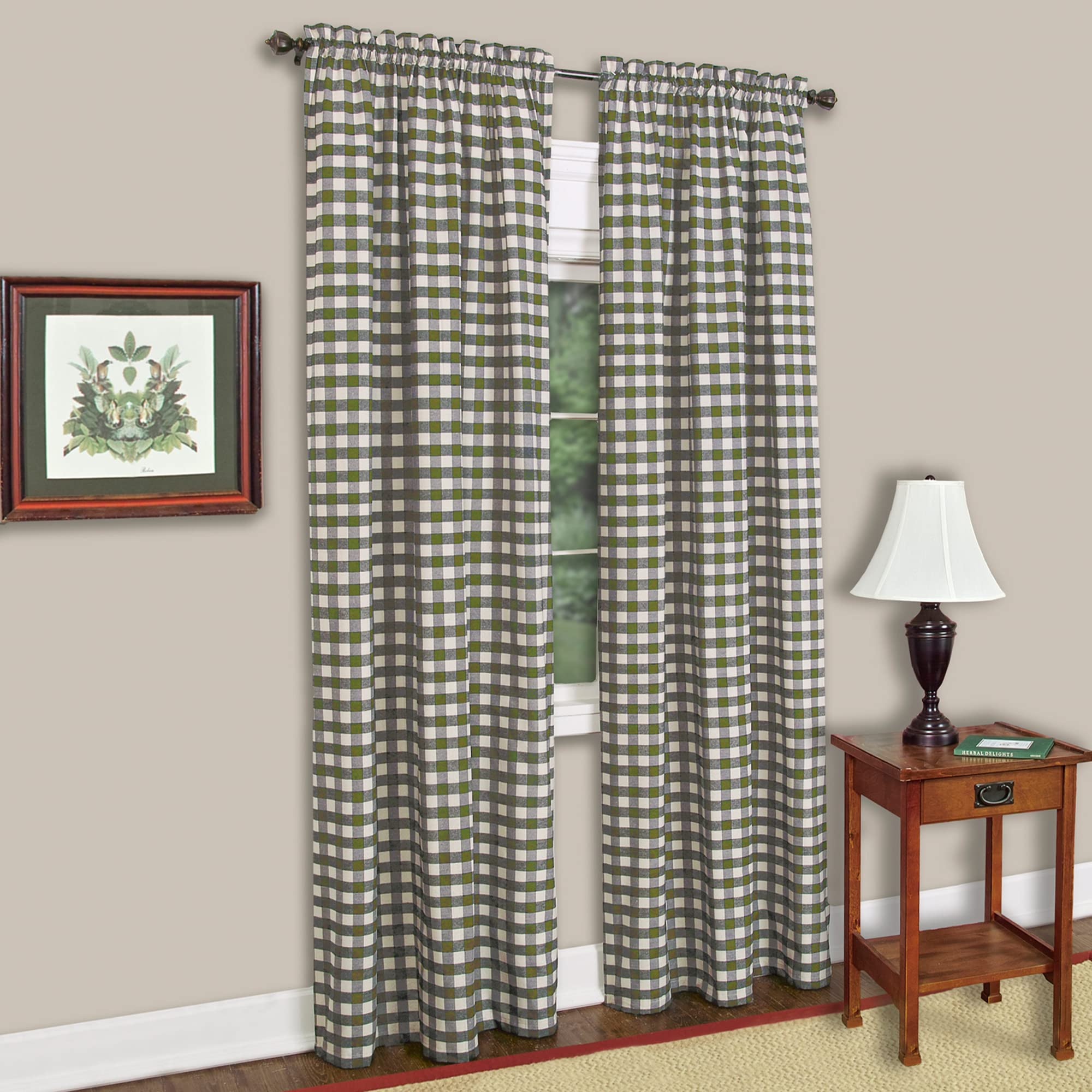 Buffalo Check Panel Window Curtain - 42 Inch Width, 63 Inch Length - Sage & Ivory Plaid - Light Filtering Farmhouse Country Drapes for Bedroom Living & Dining Room by Achim Home Decor