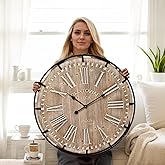 EMAX HOME 30 Inch Extra Large Wall Clock - Farmhouse Rustic Wood &amp; Metal Design Silent Non-Ticking Battery Operated Decorative Oversized Clock for Living Room, Kitchen, Office &amp; Bedroom