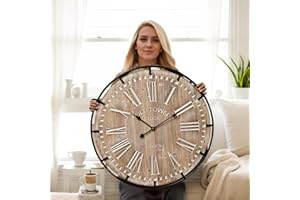 EMAX HOME Large Wall Clock –30 Inch Farmhouse Clock -Extra Large 30 Inch Wood and Metal Wall Clock, Silent and Battery Operated for Living Room, Kitchen and Office Decor
