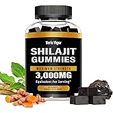 Shilajit Gummies 3000mg for Men & Women, Natural Pure Himalayan Shilajit Gummy with Fulvic Acid, Vegan, Energy & Strength Support, Anti-fatigue, Antioxidant Properties, 60 Count,