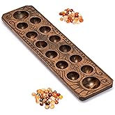 YMI Mancala Set with Solid Wood Board, 17.3 in | Mancala set with solid rubberwood board, 17.3 x 4.5 x 1&rdquo;, and 48 quartz pebble playing pieces.