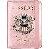 TOURSUIT RFID Passport and Vaccine Card Holder Combo, Travel Document Case Cover, Leather Wallet Organizer Women with Vax Vaccination Protector Slot (Rose Gold)