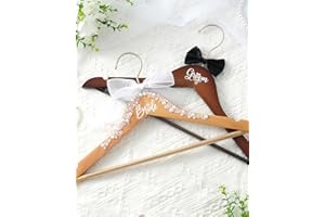 2 Pack Bride and Groom Wedding Hanger Set, Wooden Bride Hanger for Wedding Dress, Elegant Wedding Dress Hanger with Pearls an