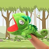 Cuteoy Plush Chameleon Hand Puppet Dinosaur Stuffed Animal Toy Role Play | Open Movable Mouth Creative Storytelling Plushies Gifts for Kids Toddlers Birthday Christmas