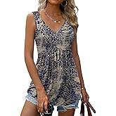 Tencede 2026 Summer Tank Tops for Women Sleeveless V Neck Babydoll Loose Flowy Floral Print Blouse S-3XL