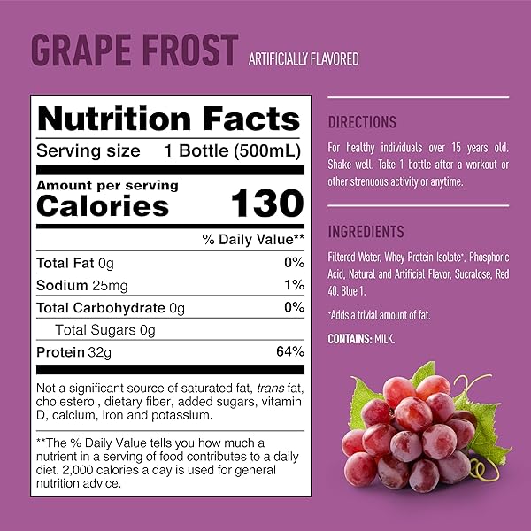 ISOPURE ZERO CARB 32G CLEAR PROTEIN READY-TO-DRINK, WHEY PROTEIN ISOLATE, GRAPE FROST, 12 PACK (PACKAGING MAY VARY)