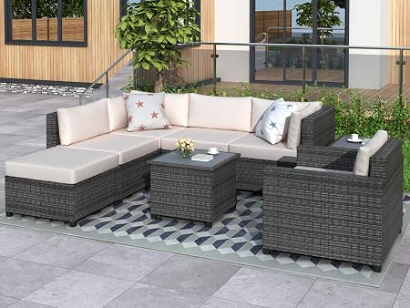 Amazon Com Lz Leisure Zone Patio Conversation Set 8 Piece Outdoor Furniture Sets All Weather Rattan Sectional Seating Group With Cushions Garden Outdoor