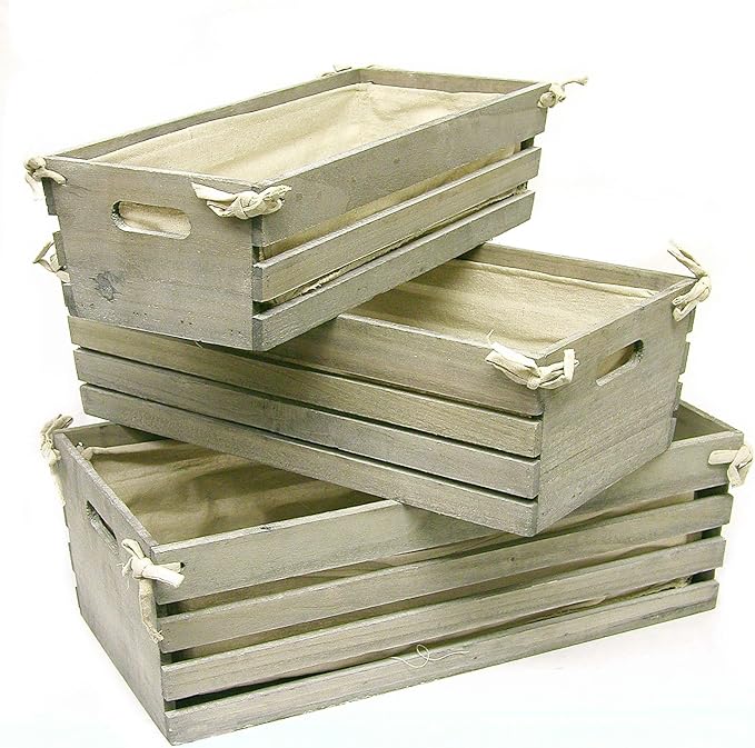 Set of 3 Wooden Baskets Kitchen & Dining