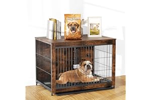 RUPZEN Dog Crate Furniture, Various Size Optional, Indestructible Cage with Wooden End Table for Indoor Decorative for High Anxiety Dogs, Escape-Proof Locks & Double Door for Medium Large XL XXL Dog