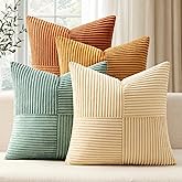 ANRODUO Pack of 4 Decorative Throw Pillows for Couch Orange Teal 20x20 Inch Boho Cozy Soft Corduroy Cushion Covers Farmhouse Accent Pillowcases for Mid Century Spring Home Decor Sofa Bed Living Room