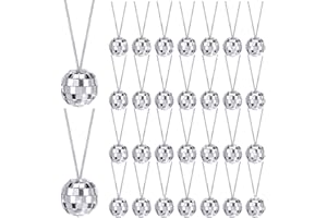 Silver Disco Ball Necklace for 70s Party - Mirror Beads Jewelry Decorations - Costume Accessories for Women Men - Dance Birth