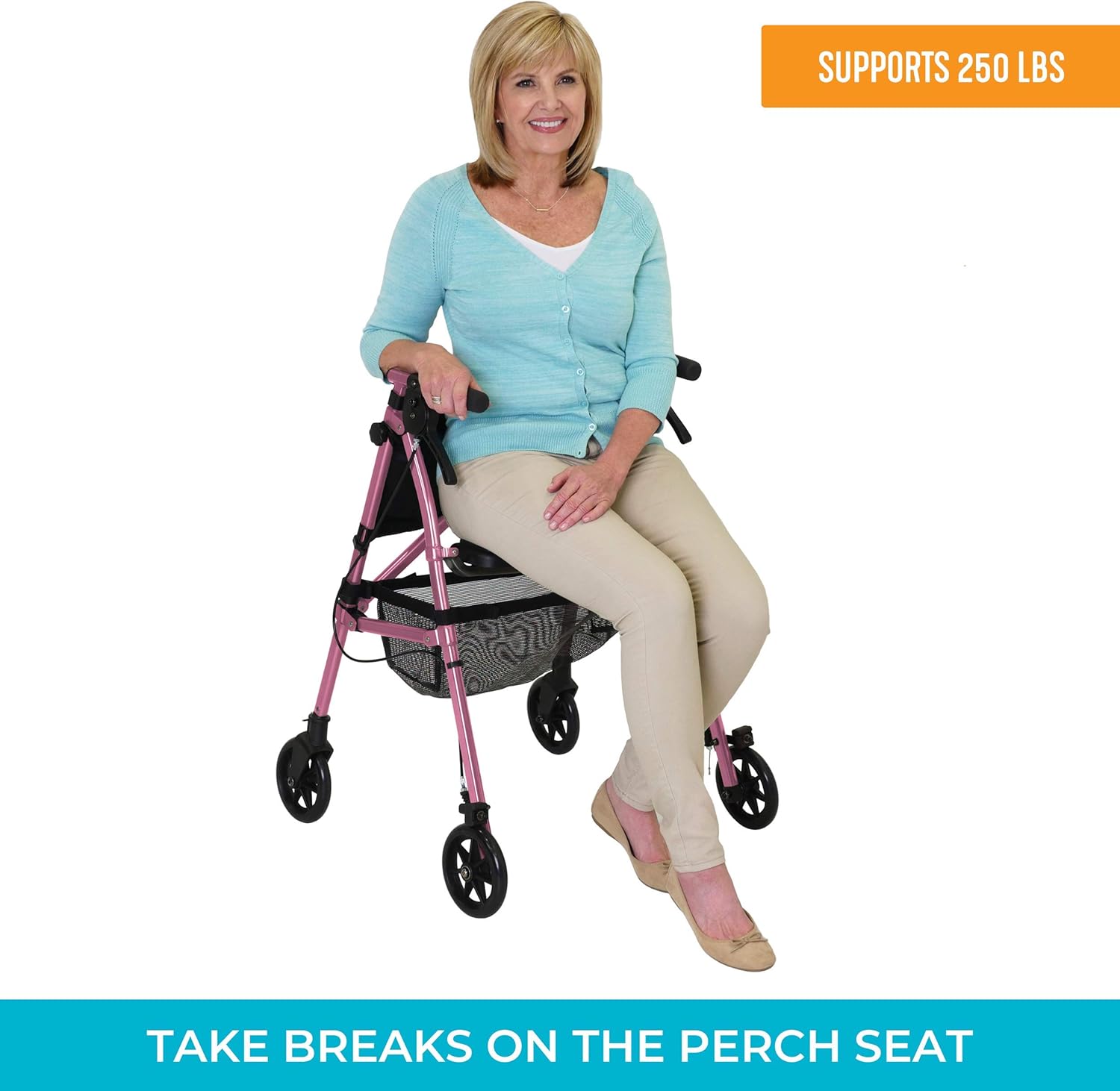 Stander EZ Fold-N-Go Rollator, Lightweight Folding 4 Wheel Rollator with Seat and Lockable Brakes - Image 4
