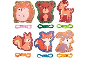 Zeoddler Wooden Animals Lacing Card for Kids 3-5, Sewing Cards for Toddlers, Art and Craft for Kids, Fine Motor Skill Toys, 6 Wooden Panels and 6 Matching Laces, Gift for Boys, Girls