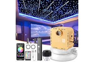 SUNKENET 32W Meteor RGBW Twinkle LED Fiber Optic Lights, Bluetooth APP/Remote/Music Control Star Ceiling Light Kit+Adapter+Car Use Plug, Fiber Cable 1000pcs*0.03in*13.1ft with Shooting Stars Kit