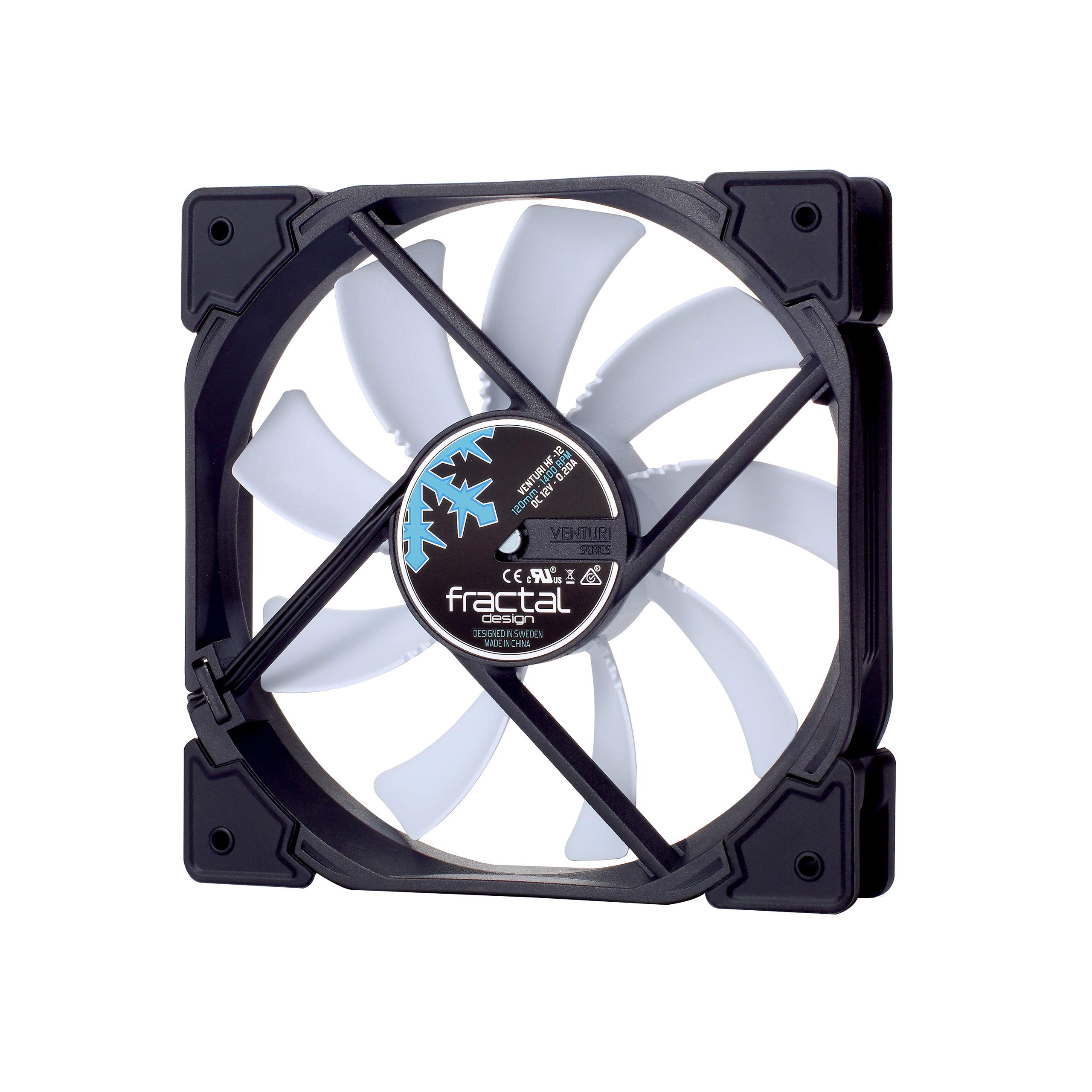 Fractal Design Venturi HF-12 White - Computer Fan - Silent Fan - High Airflow - Long Life Time - FDB-Bearings - Aerodynamically shaped struts – 12v - 120 mm - White (Single)