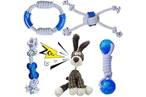 LWBMG Dog Rope Toys 5 Pack, Indestructible Durable Dog Chew Toys, Puppy Teething Toy for Boredom, Convex Design Cotton Rope Rubber Dog Toys, Tug of War Dog Toy for Small Medium Large Dogs