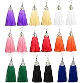 Coadipress 9 Pairs Colorful Long Thread Tassel Earrings Set for Women - Statement Handmade Boho Ethnic Silk Fabric Earrings Fashion Jewelry