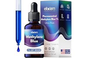 Elixiam Methylene Blue Pharmaceutical Grade 1% USP - Lab Tested, No Formaldehyde, Brain & Endurance Support, Cellular Energy & Longevity Support, Made in USA - 50ml Bottle
