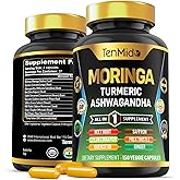 Tenmido Moringa Oleifera Supplement for Men and Women, 10in1 Formula with Turmeric, Ashwagandha, Ceylon Cinnamon, Beet Root, Saffron & More - Energy, Immune Support - Nutrient Rich - 150 Capsules