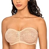 DOBREVA Women's No Padding Strapless Lace Bra Underwire Multiway See-Through