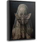 Framed Gothic Veiled Woman and Moth Canvas Wall Art,8x10 Inch | Dark Academia Wall Decor, Victorian Gothic Picture Print Artwork for Bedroom Living Room Study Home Decoration