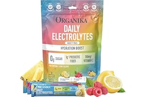 Organika Canadian-Made Electrolytes Powder - Variety Pack Sachets (Raspberry/Lemonade/Pineapple) On-the-Go Sugar-Free Hydrati