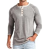 LIFROWI Henley Shirts for Men Long Sleeve Tee Shirts Casual Mens T-Shirts Button Lightweight Pullover Basic Tees