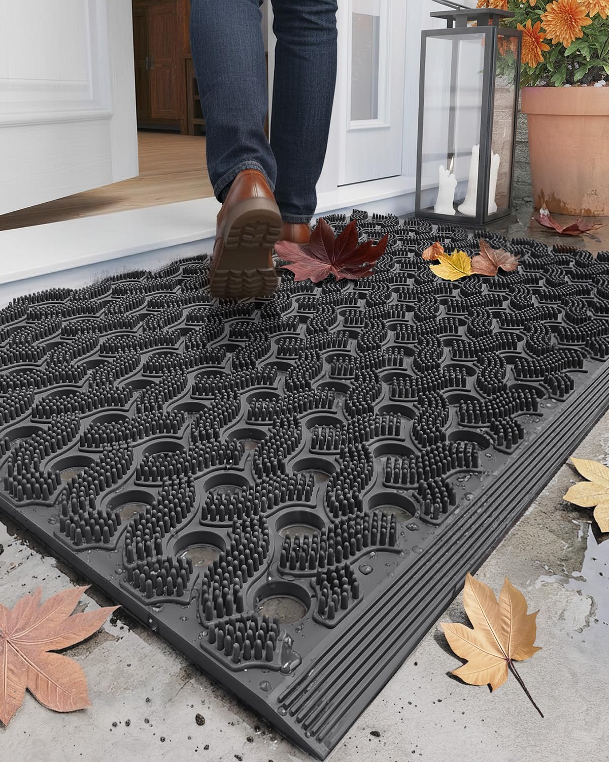Photo 1 of Color&Geometry Super Heavyweight TPE Stormproof Welcome Mat Outdoor, Eco-Friendly Materials Odor-Free Door Mat with Connectors & Non-Slip, All Weather Outside Entrance Barefoot Friendly, 17"x29" Grey