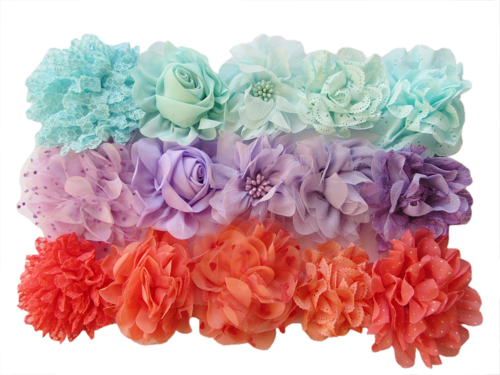 YYCRAFT 15pcs Large Chiffon Hair Flower for Girls DIY Headband Crafts,Baby Shower Party Decoration(3"-4.5",Mix)